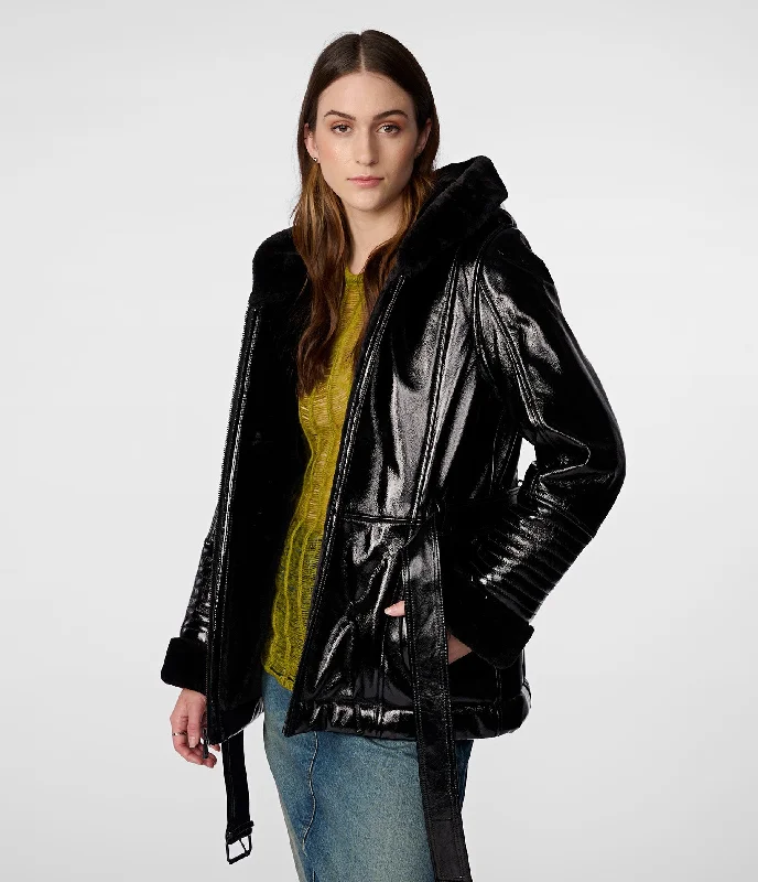 Women's Casual Dresses Gabby Shine Leather Hooded Jacket