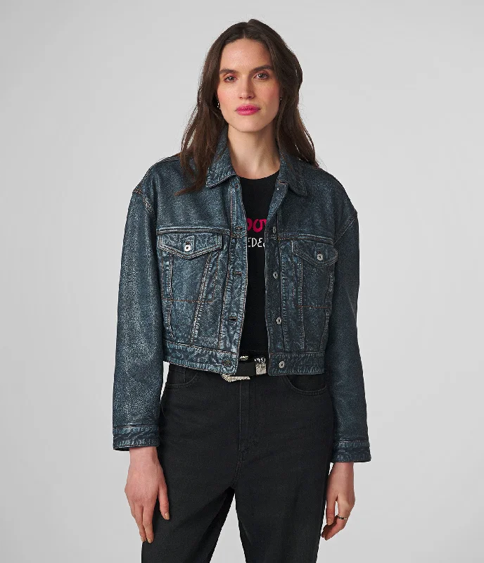 End Of Season Sale Clothing Sloane Cropped Denim Leather Jacket