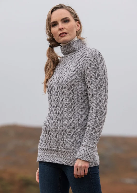 Tailored Clothing For Women Aran Crafts Hearts High Neck Sweater | Grey