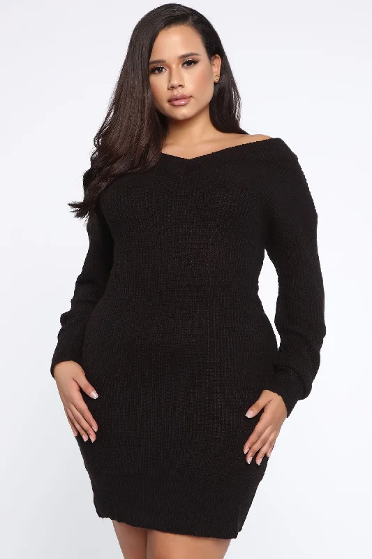 Women's Clothing Sale Say You Love Me Sweater Dress - Black