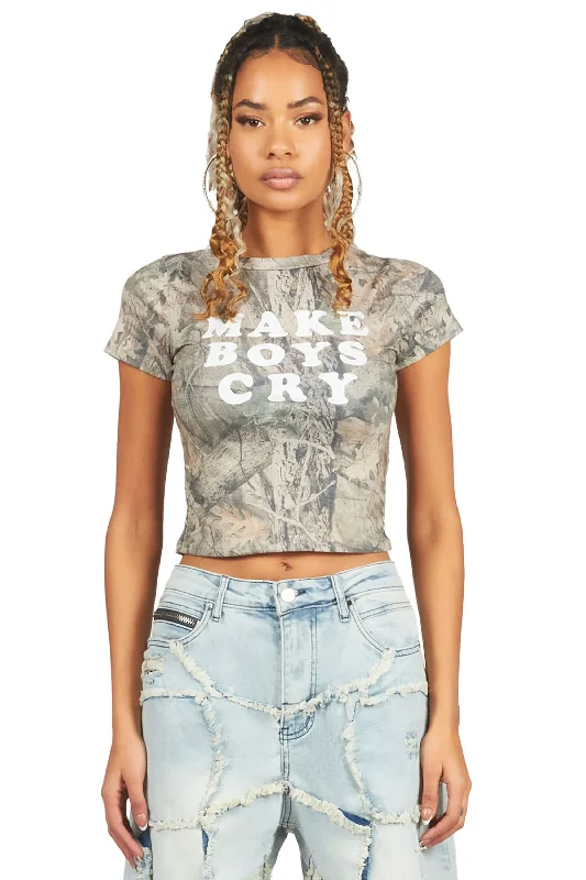 Casual Fashion Trends for Women LaMeka Tree Camo Crop T-Shirt