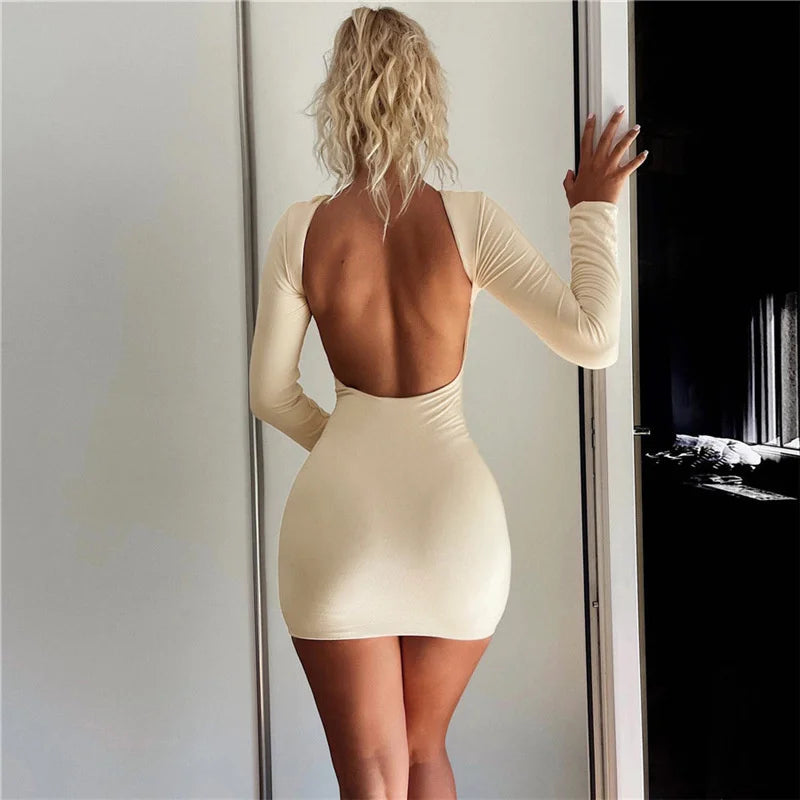 Women's Casual Wear Outfit Backless Nightclub Party Slim Bodycon Autumn Winter Mini Dress