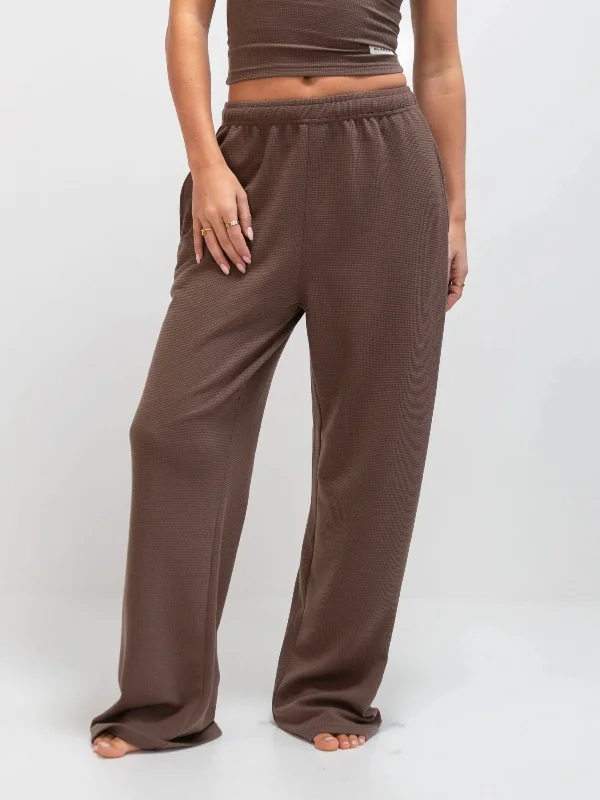 Women's Loungewear Clothes Soft Waffle Trousers - Brown