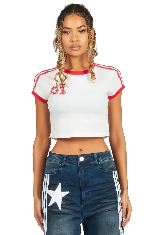 Comfortable Casual Wear Jeanine White Crop T-Shirt