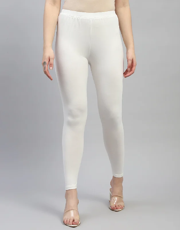 Best Online Boutiques Women Off White Solid Regular Fit Legging