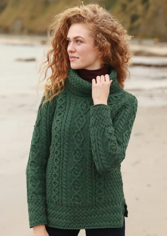 Stylish And Comfortable Clothing For Women Belcare Ladies Aran Roll Neck Sweater | Connemara Green