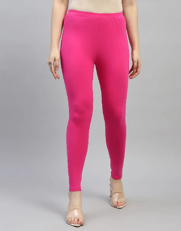 Women's Clothing For Outdoor Events Women Pink Solid Regular Fit Legging