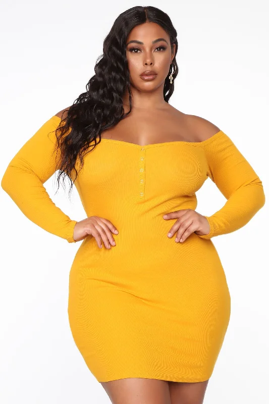 Trendy Women's Outfits for Casual Wear Will Always Love You Off Shoulder Mini Dress - Mustard