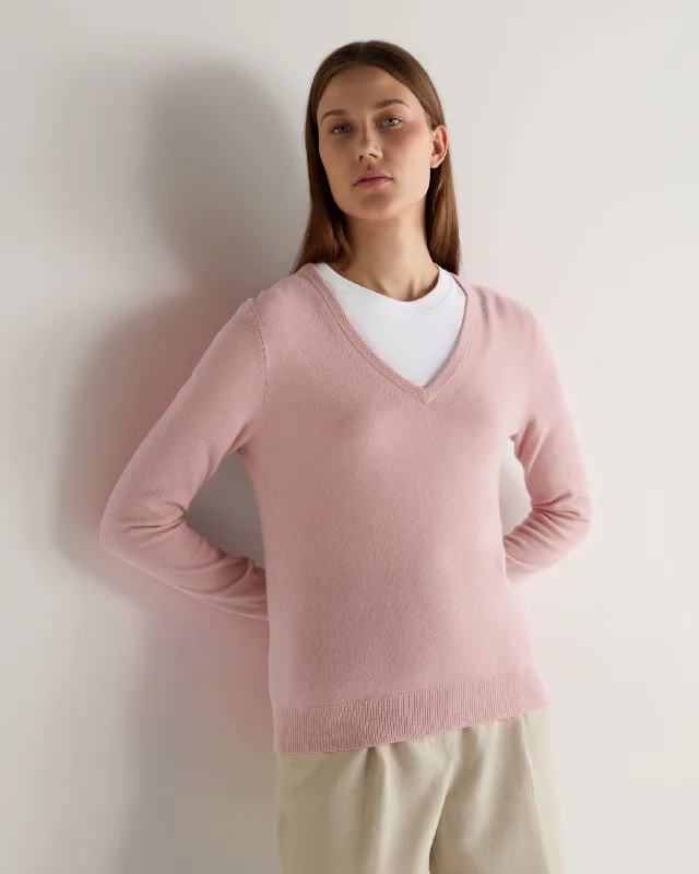 Timeless Women's Apparel Women's Phoebe V Neck Cashmere Sweater Blossom Pink