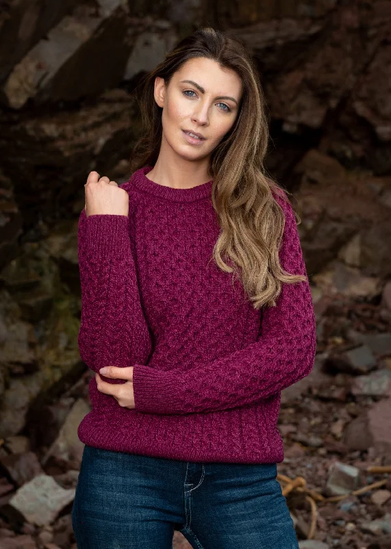 Women's Elegant Clothing Sets Ladies Slim-Fit Aran Sweater | Raspberry