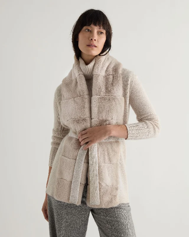 Casual Dresses for Women Women's Lola Herringbone Cashmere Gilet With Fur Trim Sand Brown