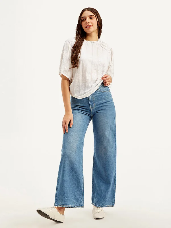 Sale Clearance Women's High Rise Straight Fit Blue Jeans