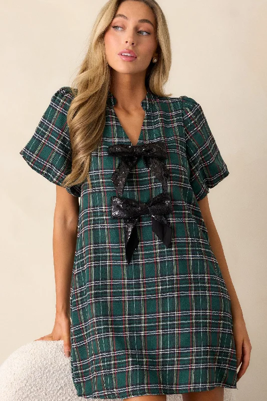 Women's Clothing for Every Occasion Whispers In The Wind Forest Green Plaid Mini Dress