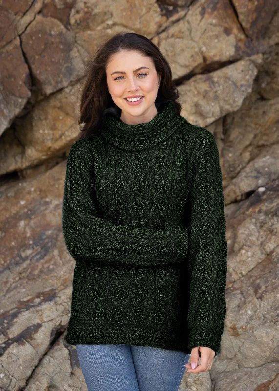 Women's Casual Wear Clothes Aran Cowl Neck Women's Sweater | Green