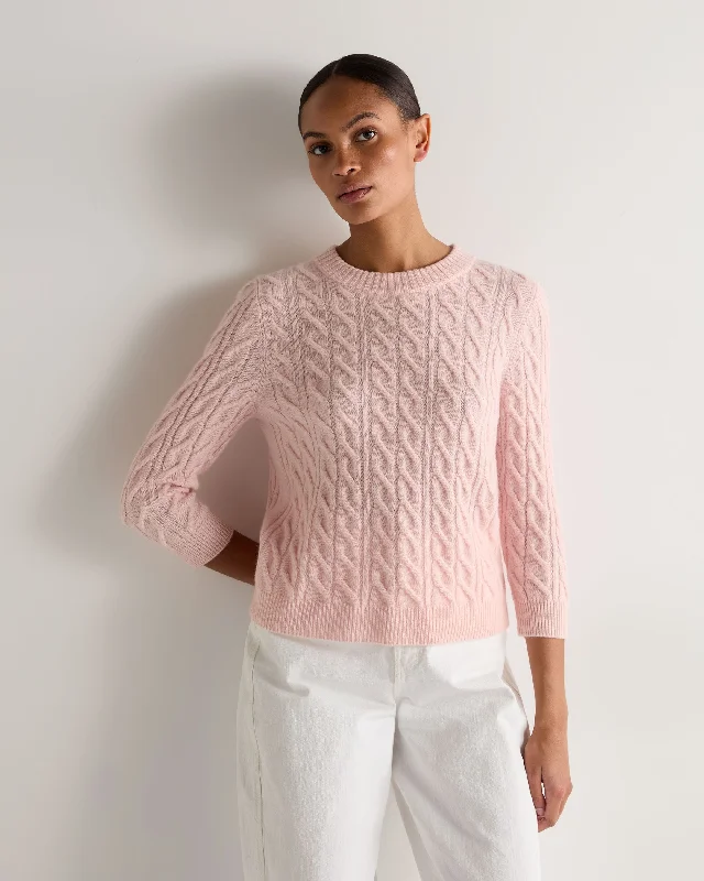 Women's Contemporary Apparel Women's Emilia Cable Round Neck Cashmere Sweater Blossom Pink