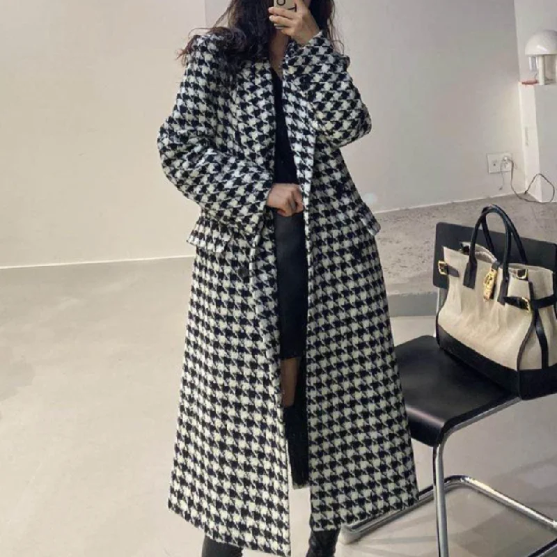 Sales Clothes Womens Houndstooth Pattern Long Coat