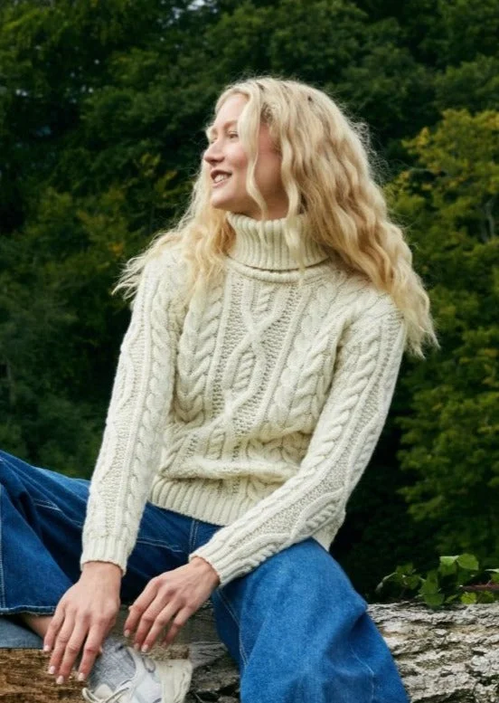 Online Impressions Boutique IrelandsEye Polo Neck Aran Sweater | Natural