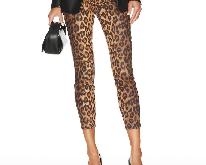 Online Boutiques Clothing Margot Coated Jeans In Dark Brown/ Cheetah Coated