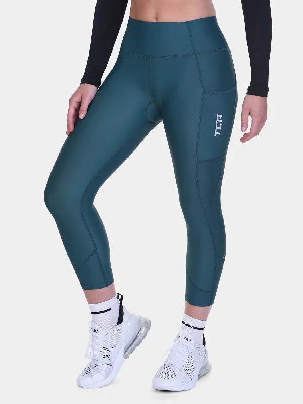 Women's Relaxed Clothes Padded Capri Cycling Leggings For Women With Reflective Strips & Side Pocket