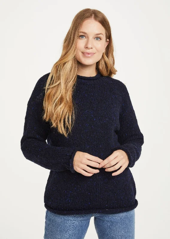 Luxury Women's Clothes Ladies Donegal Roll Neck Sweater | Navy