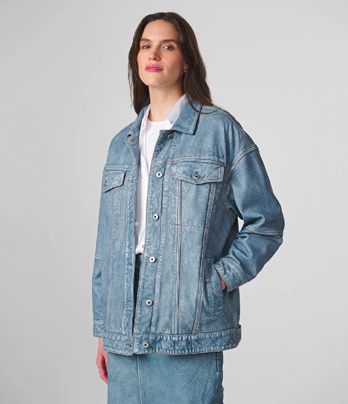 Women's Trendy Outfits Sydney Oversized Denim Leather Jacket