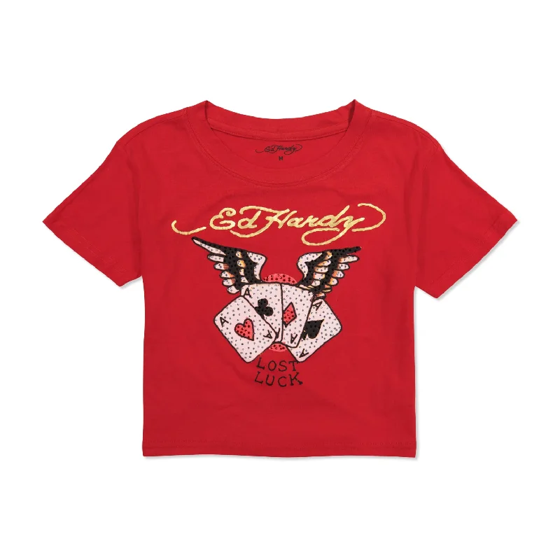 Fashion-Forward Women's Clothing Rhinestone Aces Baby Tee