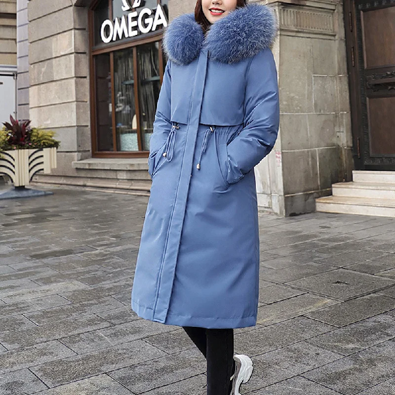 Chic Women's Clothing Online Womens 's Detachable Faux Fur Lining Long Coat with Furry Hood