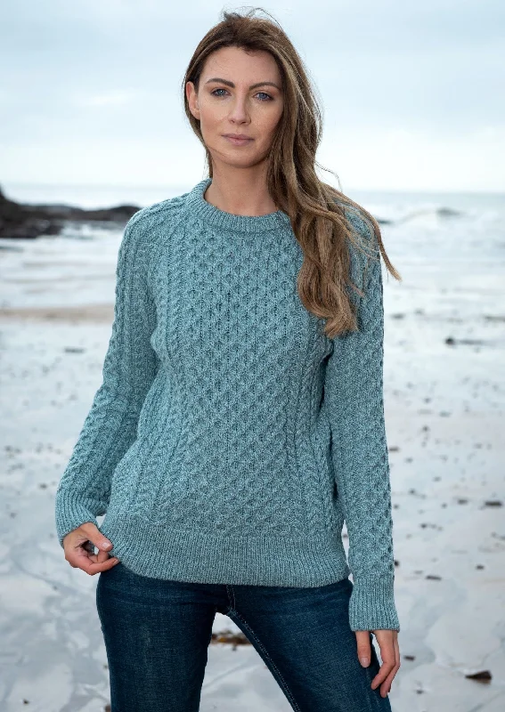 Women's Seasonal Clothes Ladies Slim-Fit Aran Sweater | Aqua