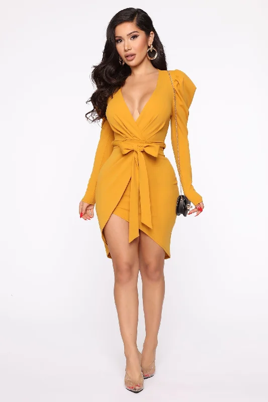 Women's Formal Wear Owning This Moment Mini Dress - Mustard