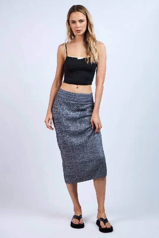 Clothes Sales Charcoal Knit Fitted Side Slit Midi Skirt