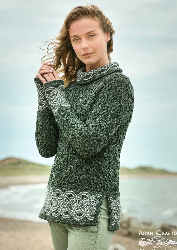 Women's Sporty Clothes Aran Women's Celtic Design Sweater | Green