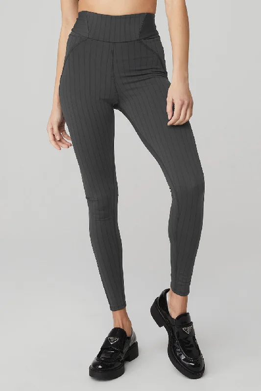 Comfortable Casual Wear Pinstripe Jacquard Extreme High-Waist Legging - Anthracite/Black