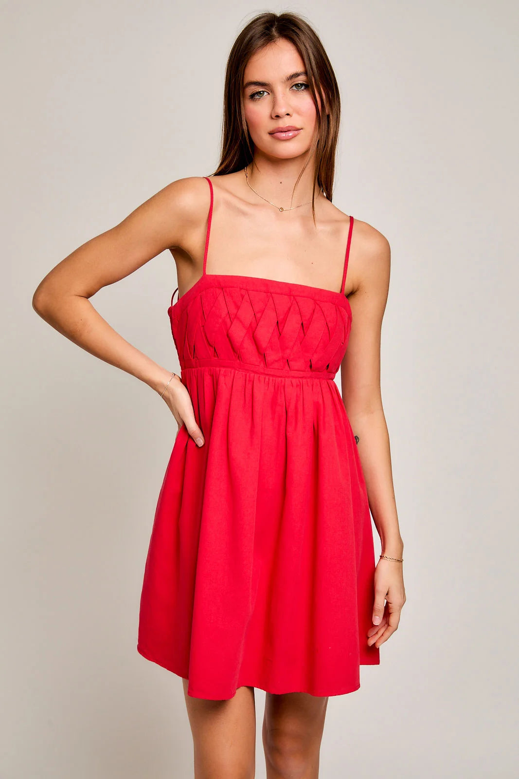 Clothes Sales Red Spaghetti Strap Inspired Flared Mini Dress