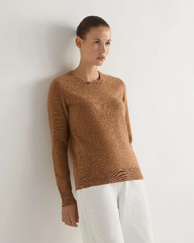 Women's Vintage-Inspired Clothing Women's Evie Classic Round Neck Cashmere Sweater Dark Camel Brown