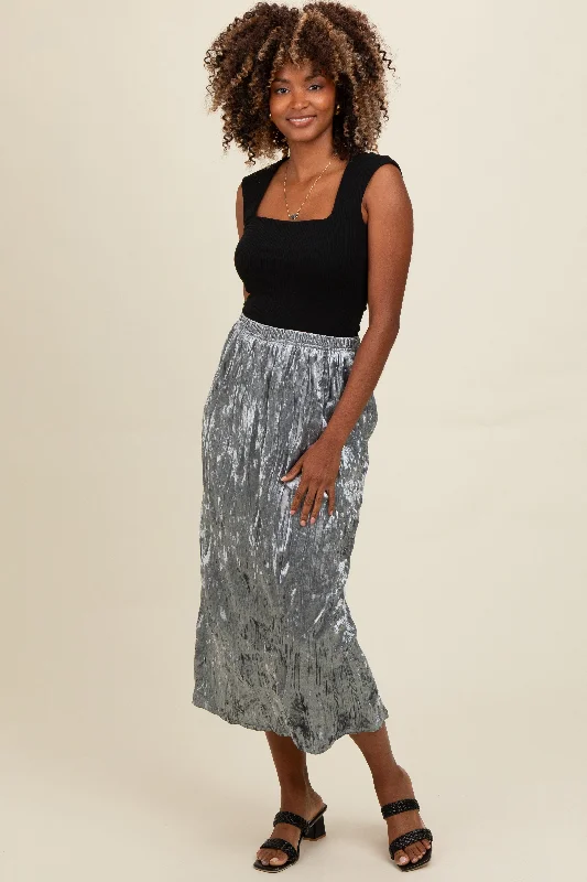 Sale Clothes Online Blue Velvet Crinkled Midi Skirt