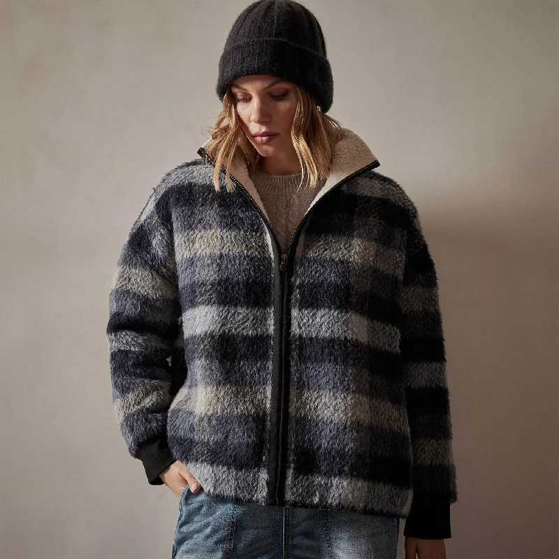 Women Fashion Sherpa Lined Plaid Zip Jacket - Breeze Plaid