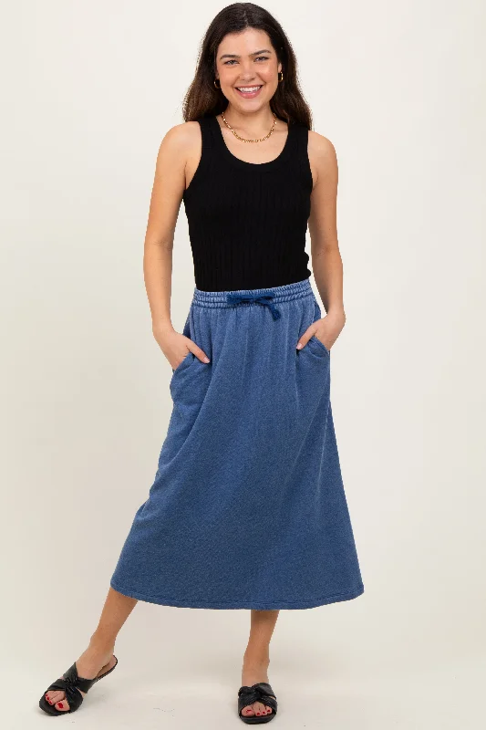 Casual Chic Clothing For Women Light Navy Terry Drawstring Midi Skirt