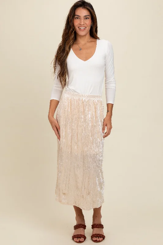 End Of Season Sale Clothing Ivory Velvet Crinkled Midi Skirt