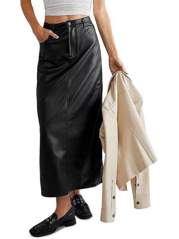 Women's Professional Outfit City Slicker Womens Faux Leather Long Maxi Skirt