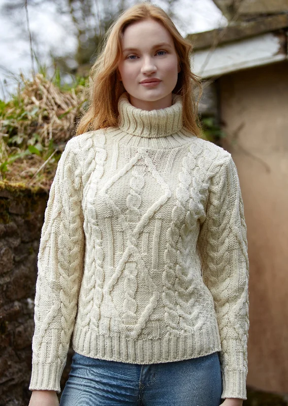 Women's Evening Clothing Aran Turtle Neck Sweater | Natural