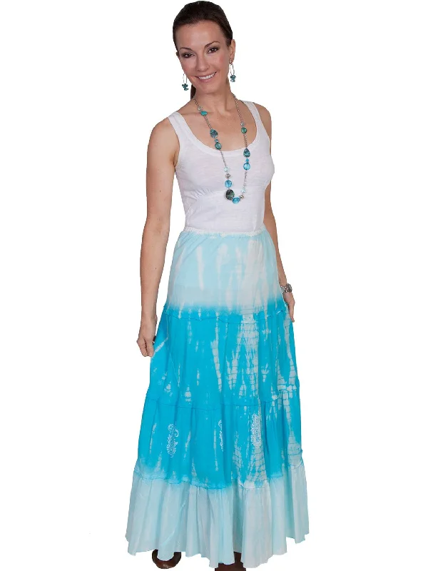 Women's Casual and Dressy Outfits Scully Cantina Womens Turquoise 100% Cotton Full Length Tie Dye Skirt