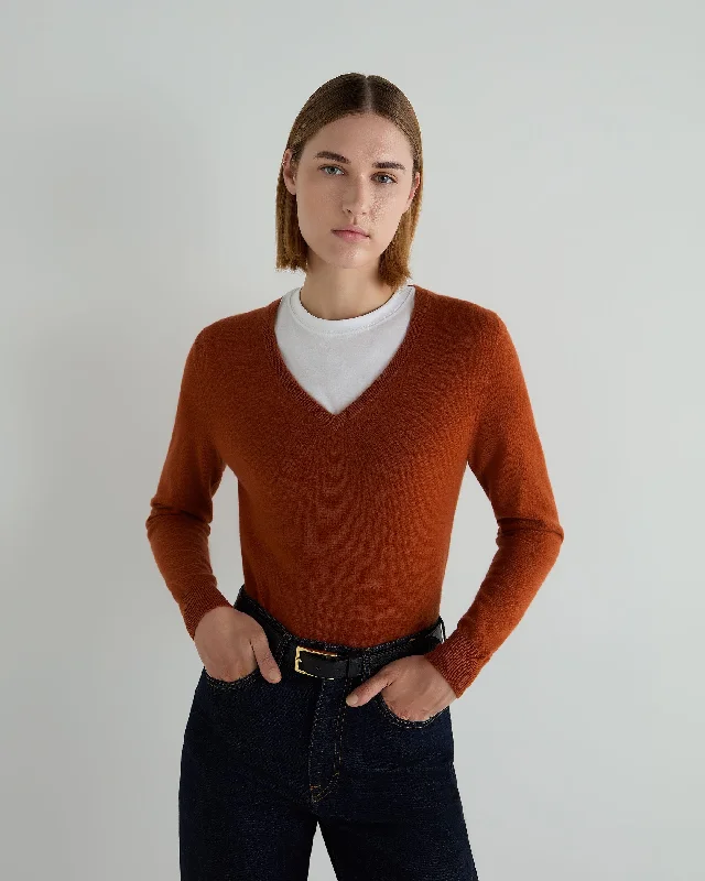 Women's Clothes Online Shopping Women's Phoebe V Neck Cashmere Sweater Rust Orange