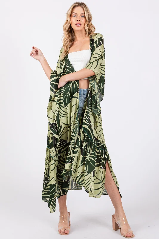 Women's Clothes And Apparel Sets Green Tropical Print Long Cover Up