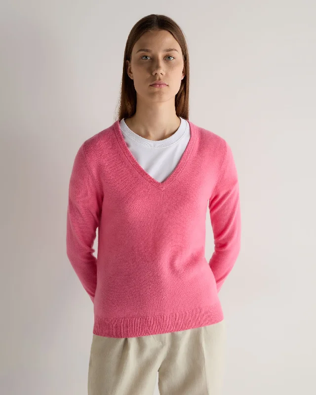 Chic Clothes For Women Women's Phoebe V Neck Cashmere Sweater Camellia Pink