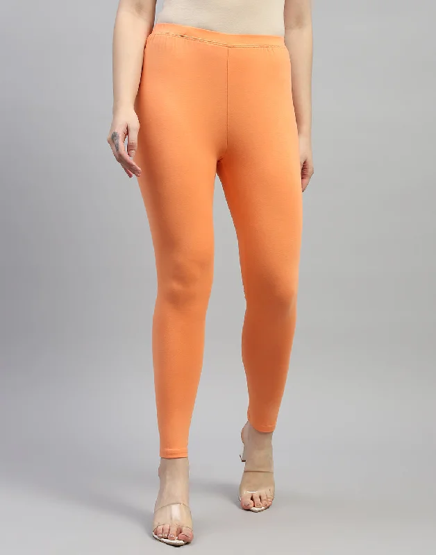 Fashion Women's Clothing Women Orange Solid Regular Fit Legging