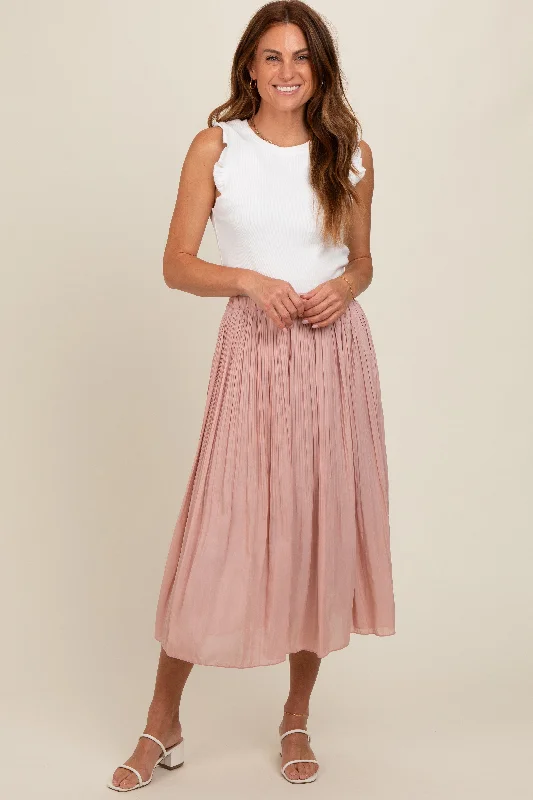 Casual Fashion Trends for Women Mauve Pleated Midi Skirt