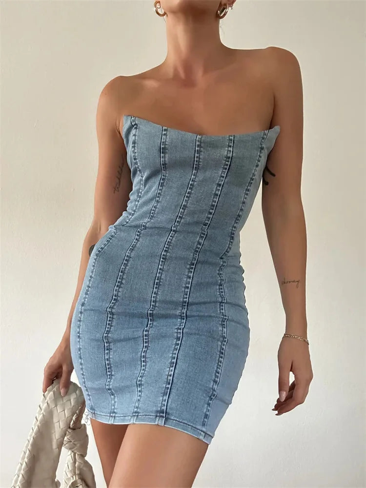 Clothing Sale Sexy Denim Off Shoulder Slim Pencil Mini Dresses