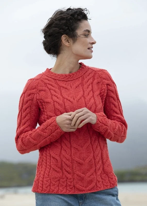 Women's Vintage Clothes Listowel Ladies Aran Cabled Sweater | Coral