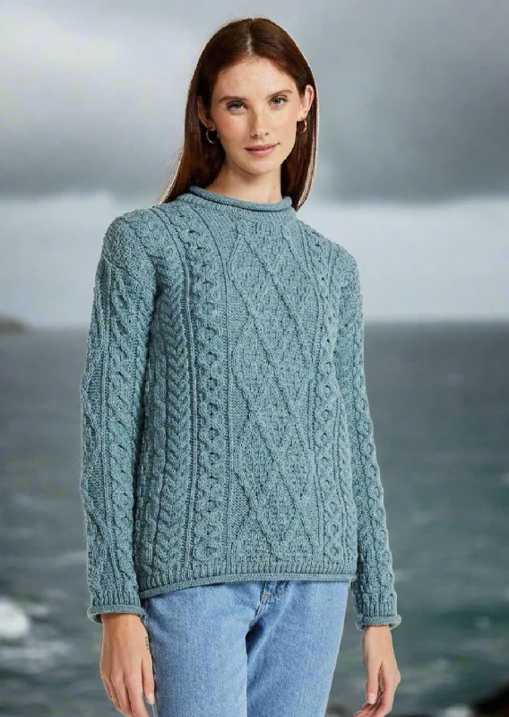 Women's Clothing Stores Roll Neck Aran Crew Sweater | Summer Storm