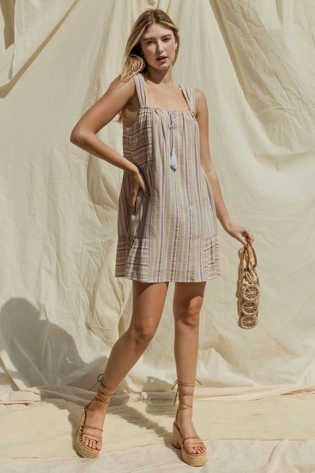 Boutique Dress Online Yarn Dye Stripe Tiered  Mini Dress